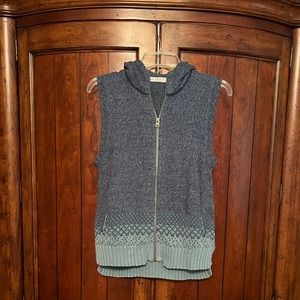 Woolwich teal , knit hooded vest , with hood